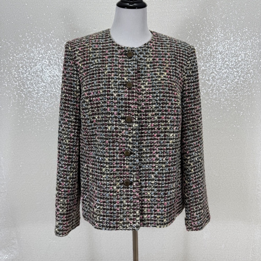 Koret Petite Tweed Blazer Jacket 14P Multicolor Pastel Bouclé Lined Career Coat - Picture 4 of 13